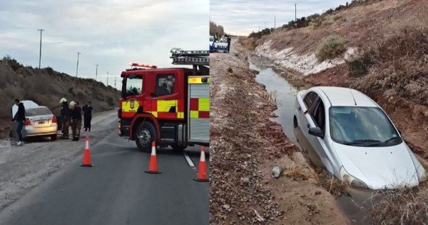 Una joven cayó en un desagüe de la Ruta 7 tras una peligrosa maniobra